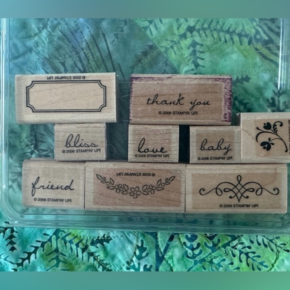 Stampin' Up! Wooden Rubber Stamp Set with Black frame and word Designs